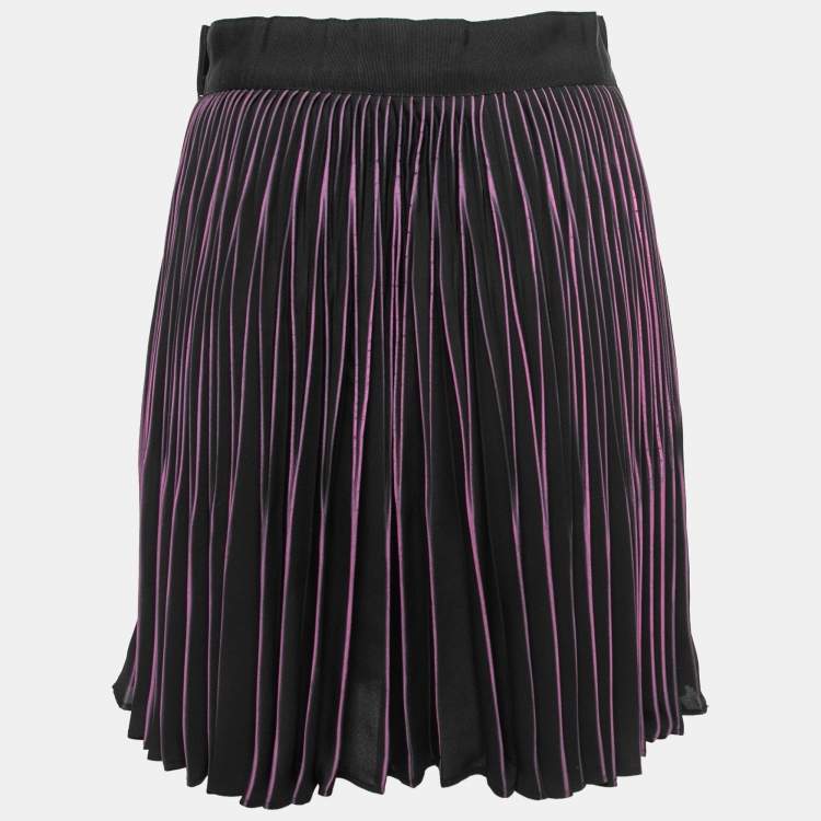 Pre Owned Dolce & Gabbana Black & Purple Crepe Pleated Skirt M