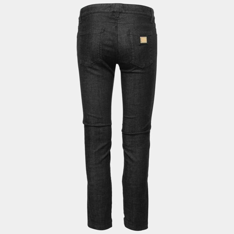 Pre Owned Dolce & Gabbana Dark Grey Denim Zipped Hem Detail Jeans S Waist 28"