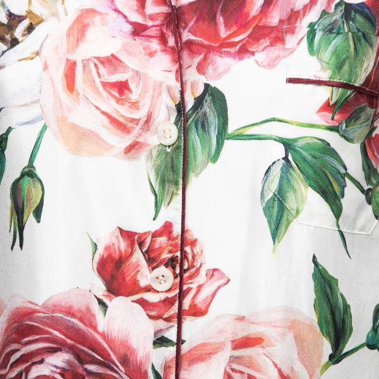 مملوكة مسبقًا Dolce & Gabbana White Floral Printed Silk Pajama Shirt S
