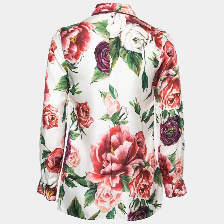 مملوكة مسبقًا Dolce & Gabbana White Floral Printed Silk Pajama Shirt S