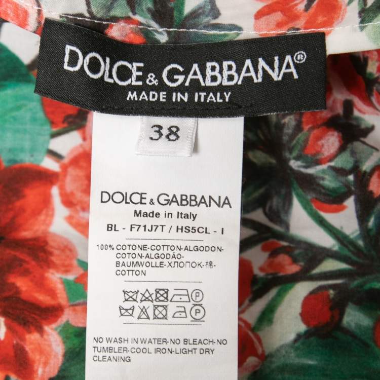 Pre Owned Dolce & Gabbana Red Floral Printed Cotton Poplin Off-Shoulder Top S
