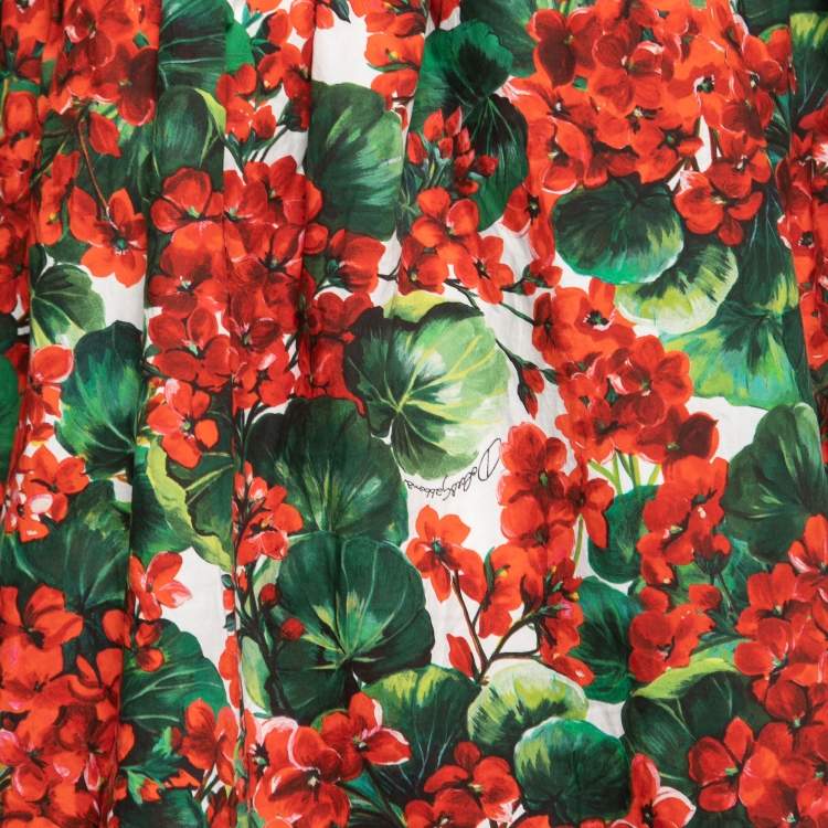 Pre Owned Dolce & Gabbana Red Floral Printed Cotton Poplin Off-Shoulder Top S