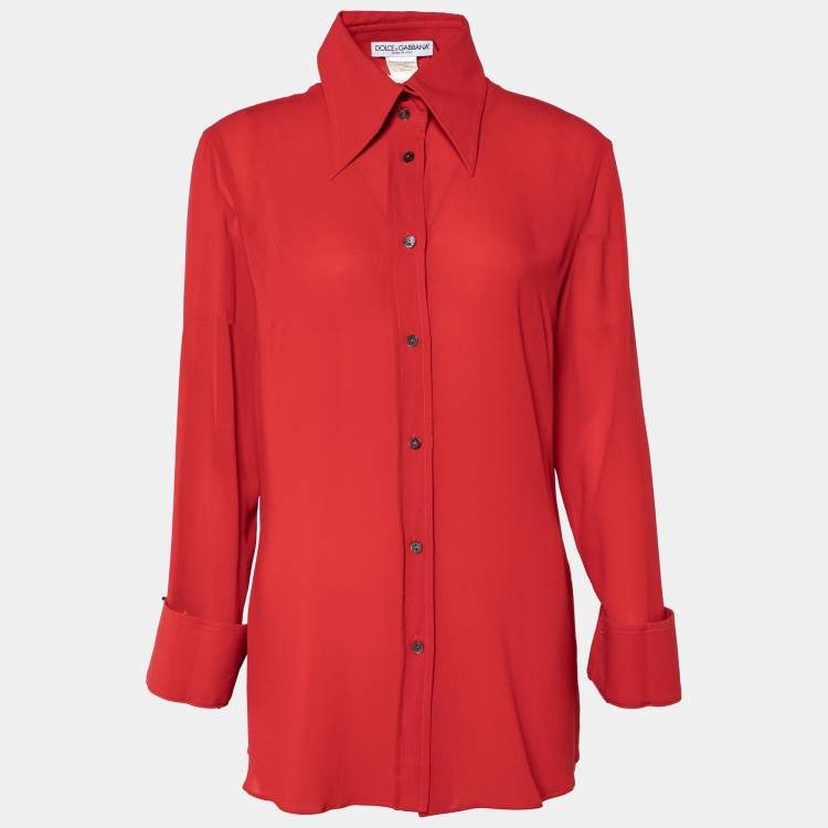 Pre Owned Dolce & Gabbana Vintage Red Silk Crepe Shirt L 