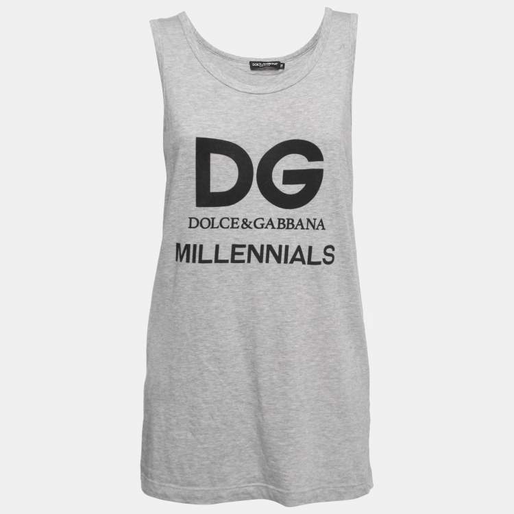Pre Owned Dolce & Gabbana Grey Mélange Knit Millennials Print Tank Top S