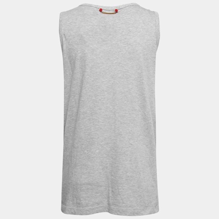 Pre Owned Dolce & Gabbana Grey Mélange Knit Millennials Print Tank Top S
