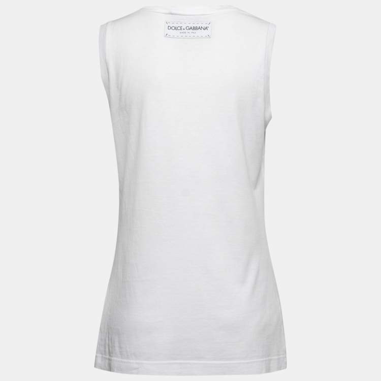 Pre Owned Dolce & Gabbana White Jersey Thank You Print Tank Top S