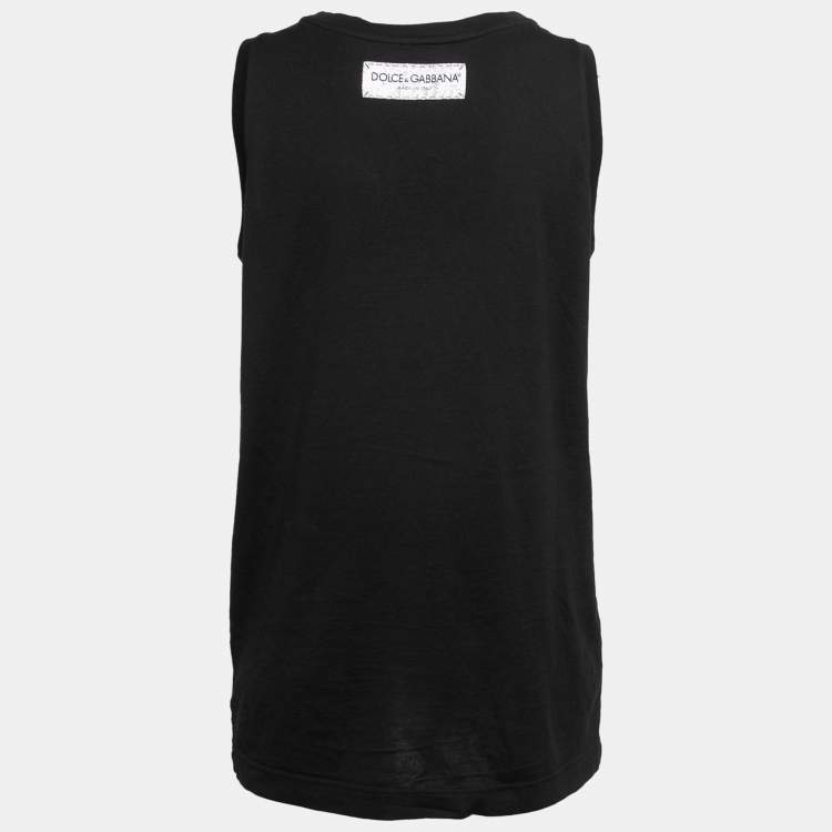 Pre Owned Dolce & Gabbana Black Jersey Forever Print Tank Top S