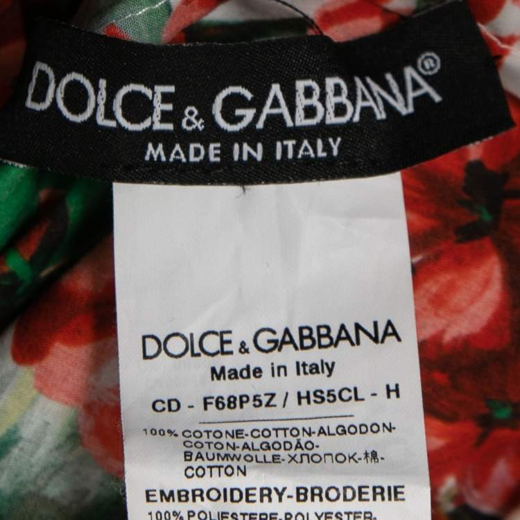Pre Owned Dolce & Gabbana Red Floral Print Poplin Midi Dress M