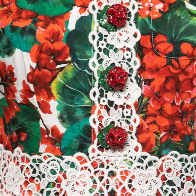 Pre Owned Dolce & Gabbana Red Floral Print Poplin Midi Dress M