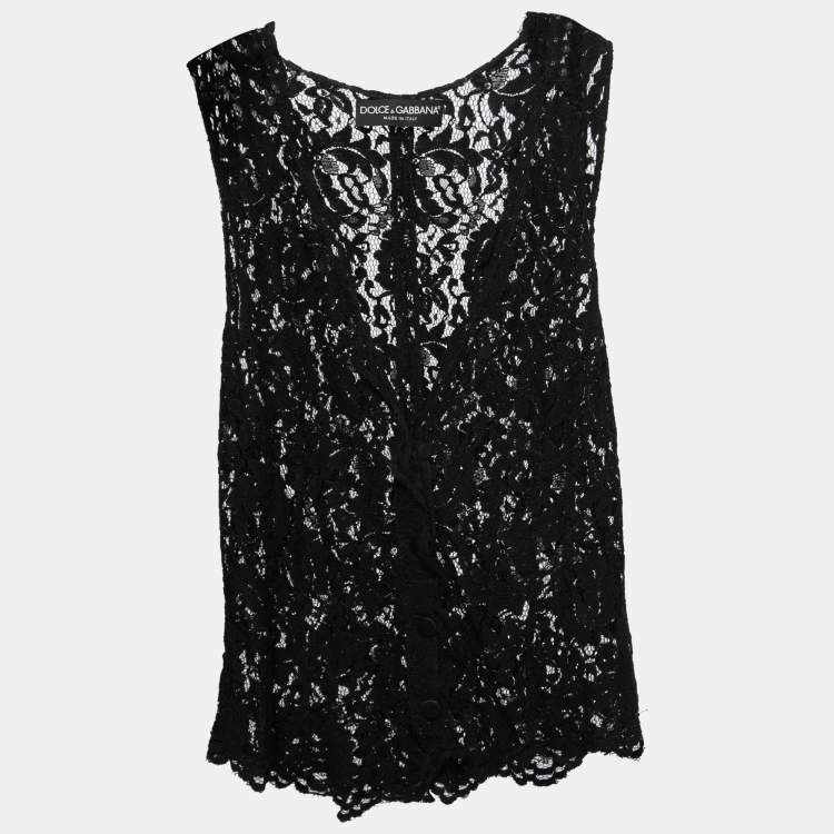 Pre Owned Dolce & Gabbana Black Lace Vest Top M