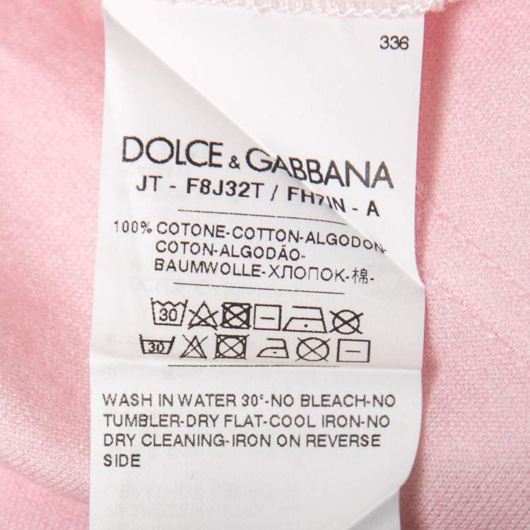 Pre Owned Dolce & Gabbana Pink Cotton Logo Puppy Print Short Sleeve T-Shirt S