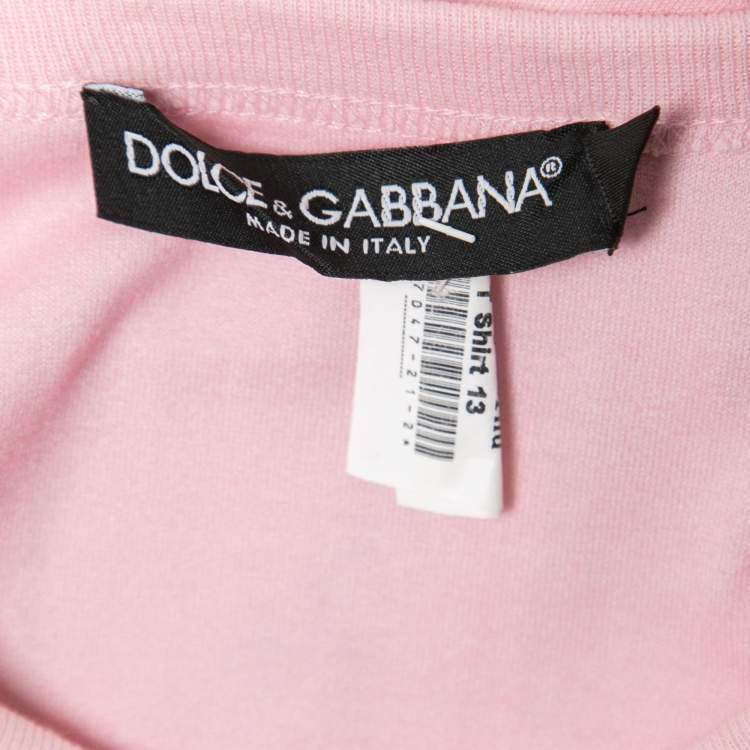 Pre Owned Dolce & Gabbana Pink Cotton Logo Puppy Print Short Sleeve T-Shirt S