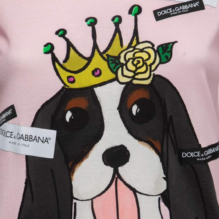 Pre Owned Dolce & Gabbana Pink Cotton Logo Puppy Print Short Sleeve T-Shirt S