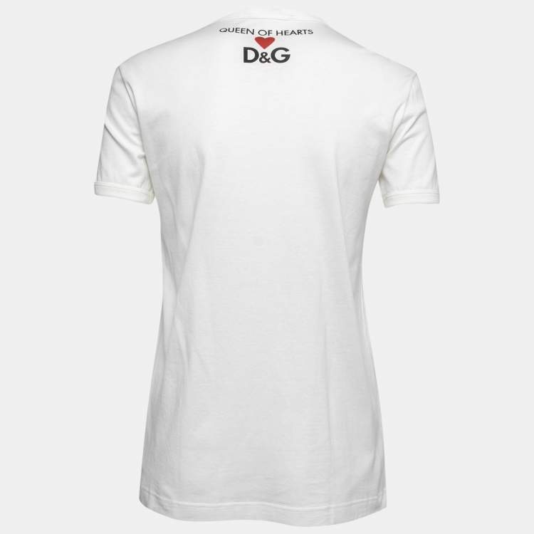 Pre Owned Dolce & Gabbana White Cotton Queen of Hearts Print T-Shirt S