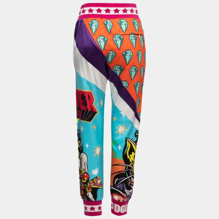 Pre Owned Dolce & Gabbana Multicolor Printed Cotton & Satin Joggers S