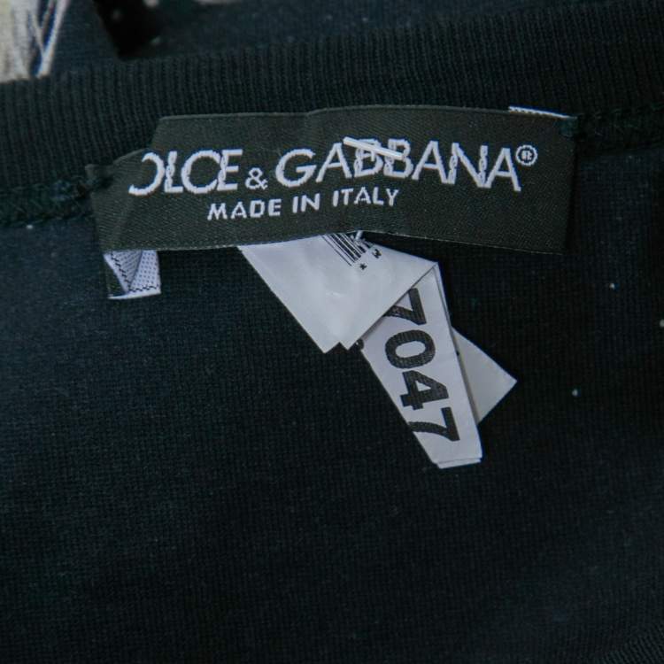 Pre Owned Dolce & Gabbana Navy Blue Cotton Puppy Print Short Sleeve T-Shirt XS