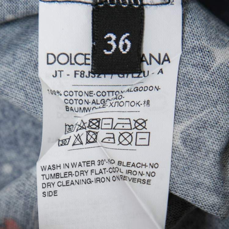 Pre Owned Dolce & Gabbana Navy Blue Cotton Puppy Print Short Sleeve T-Shirt XS