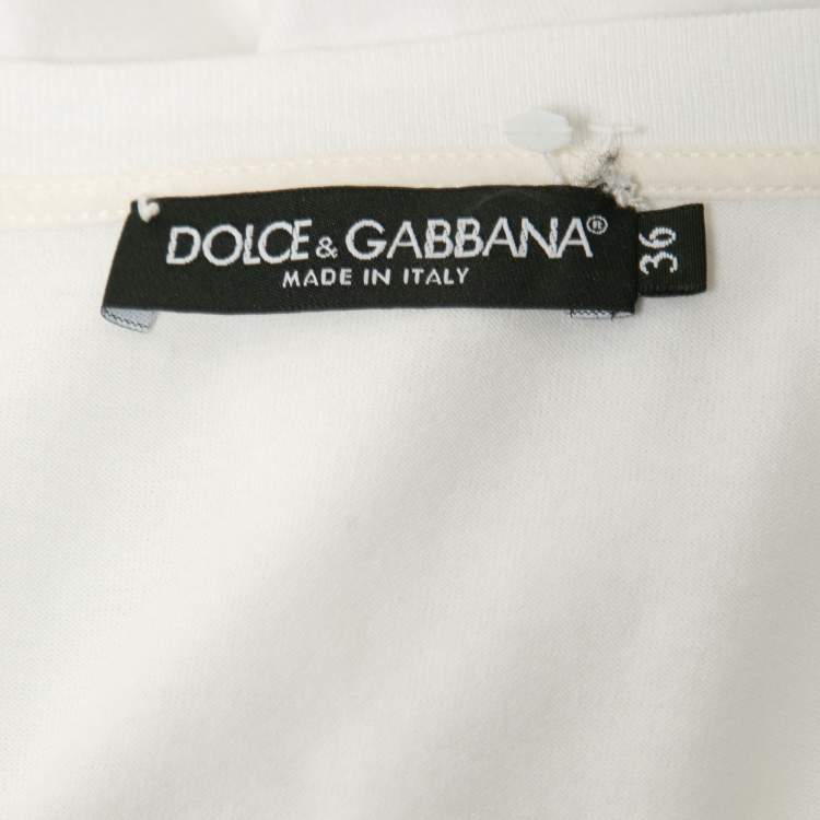 Pre Owned Dolce & Gabbana White Cotton Sequined Logo Patch T-Shirt XS