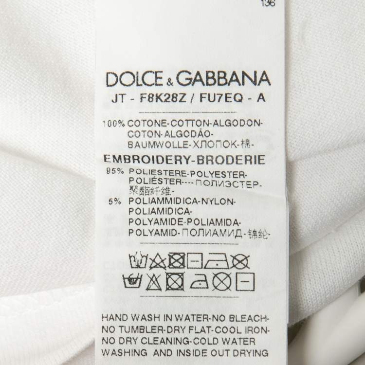 Pre Owned Dolce & Gabbana White Cotton Sequined Logo Patch T-Shirt XS