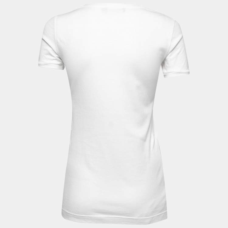 Pre Owned Dolce & Gabbana White Cotton Sequined Logo Patch T-Shirt XS