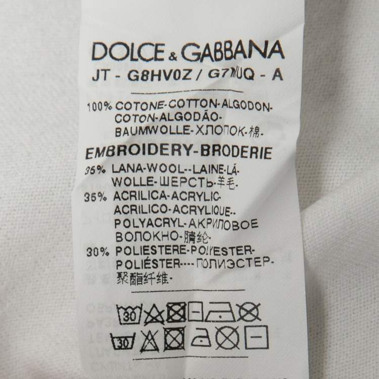 Pre Owned Dolce & Gabbana White Cotton Embroidered Detail Short Sleeve T-Shirt L