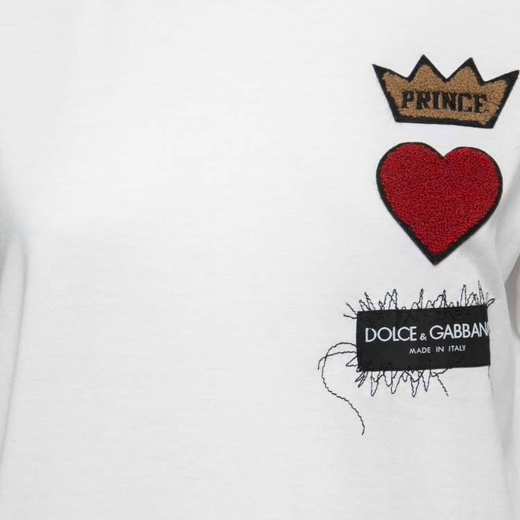 Pre Owned Dolce & Gabbana White Cotton Embroidered Detail Short Sleeve T-Shirt L