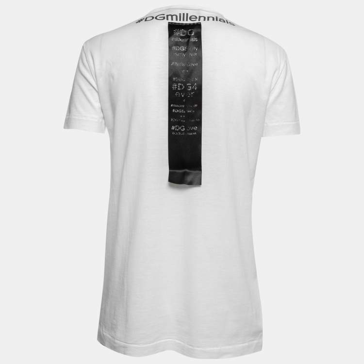 Pre Owned Dolce & Gabbana White Cotton Logo Printed Short Sleeve T-Shirt XS