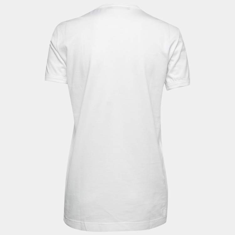 Pre Owned Dolce & Gabbana White Cotton Logo Printed Short Sleeve T-Shirt XS