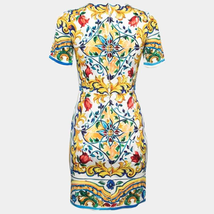 Dolce & Gabbana Multicolor Majolica Print Silk Midi Dress S Dolce
