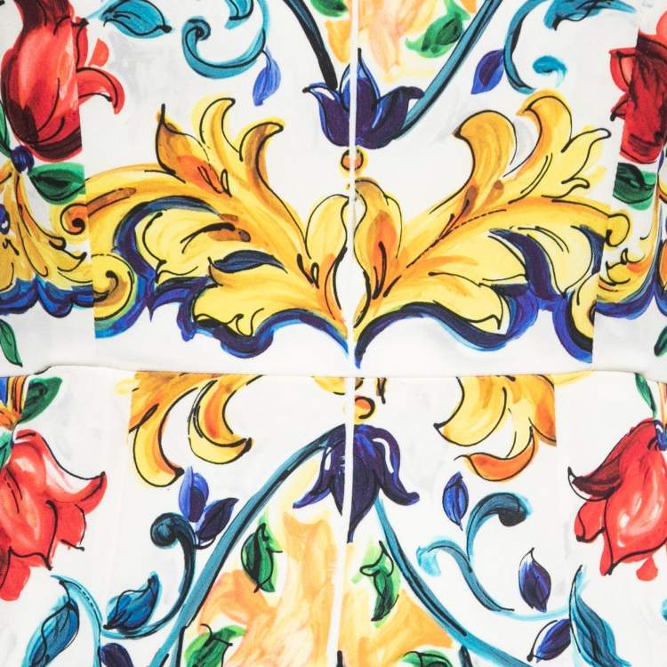Pre Owned Dolce & Gabbana Multicolor Majolica Print Silk Midi Dress S