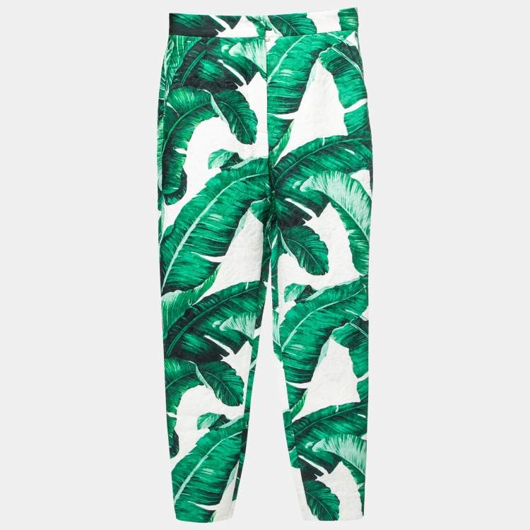Pre Owned Dolce & Gabbana Green Banana Leaf Print Jacquard Trousers S