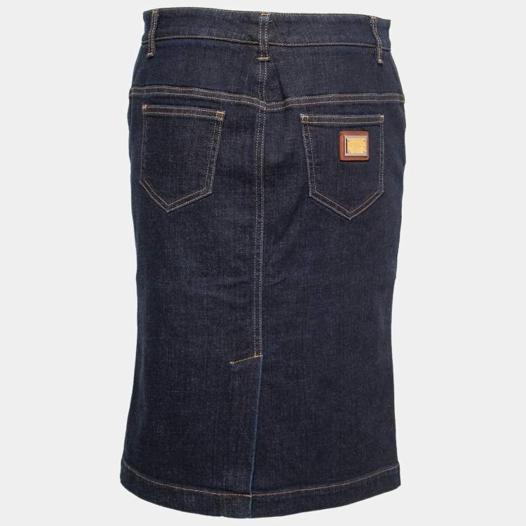 Pre Owned Dolce & Gabbana Deep Blue Denim Pencil Skirt L
