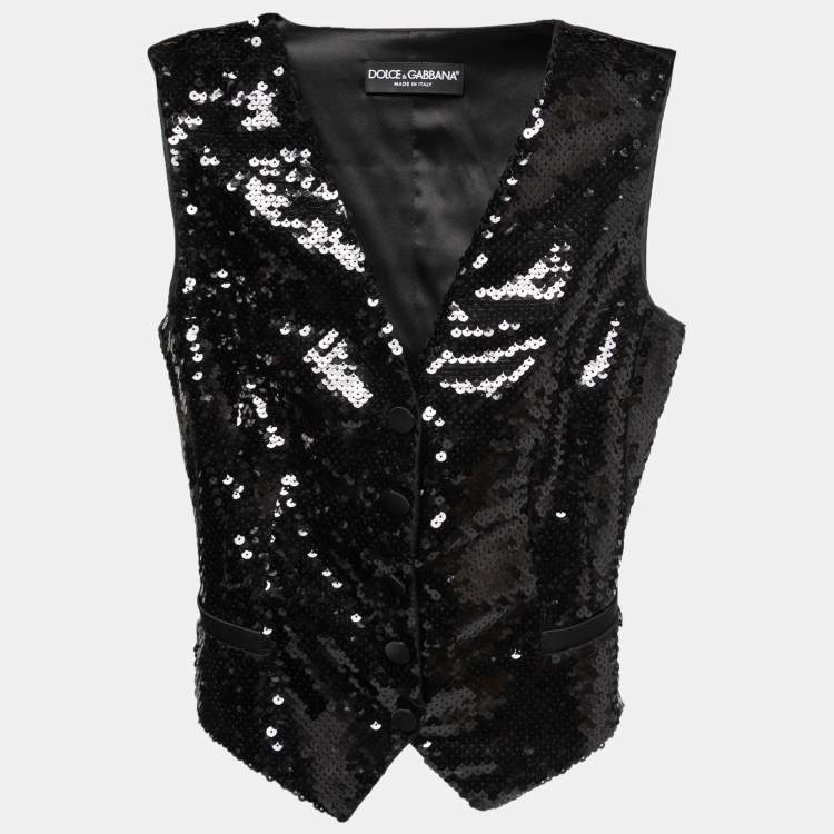 Pre Owned Dolce & Gabbana Black Sequined Satin Vest XS