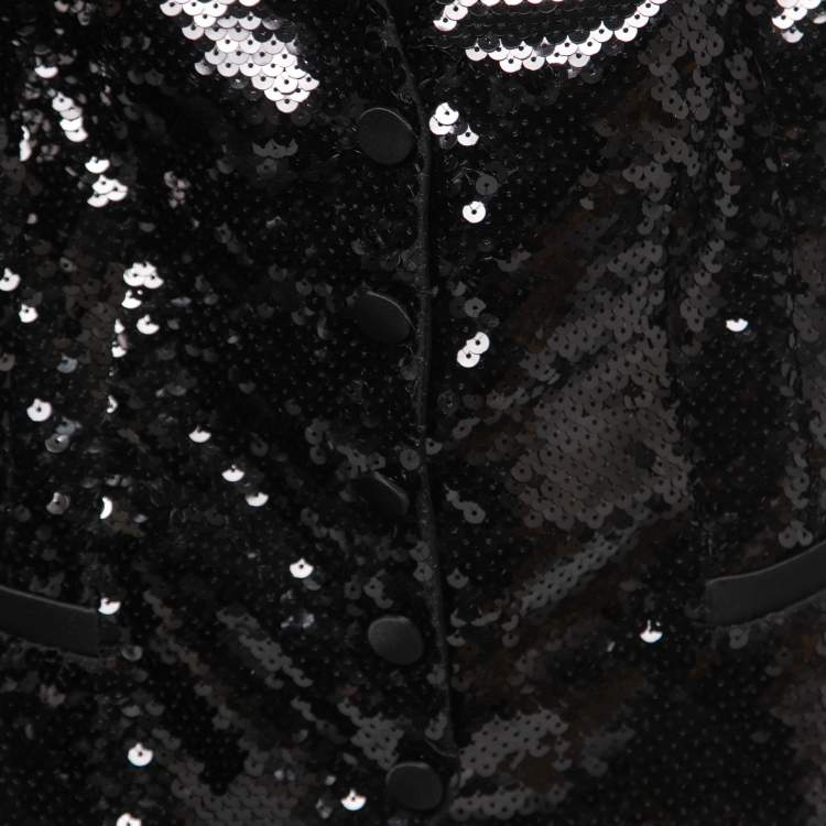 Pre Owned Dolce & Gabbana Black Sequined Satin Vest XS