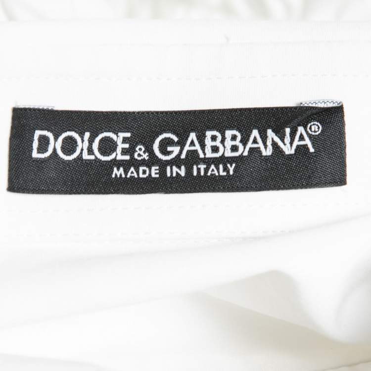 Pre Owned Dolce & Gabbana White Cotton Poplin Ruffled Button-Front Shirt S