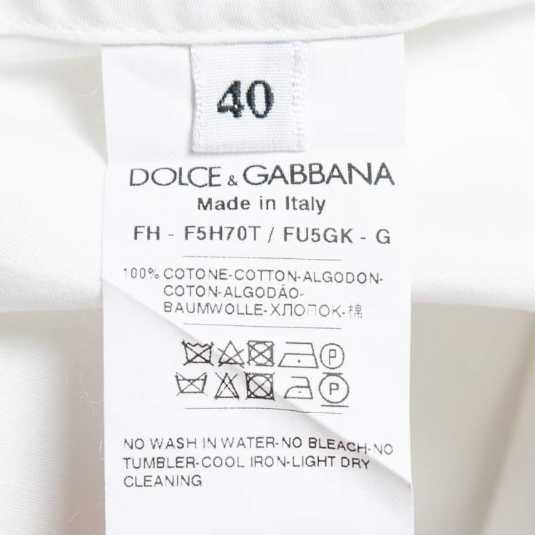 Pre Owned Dolce & Gabbana White Cotton Poplin Ruffled Button-Front Shirt S