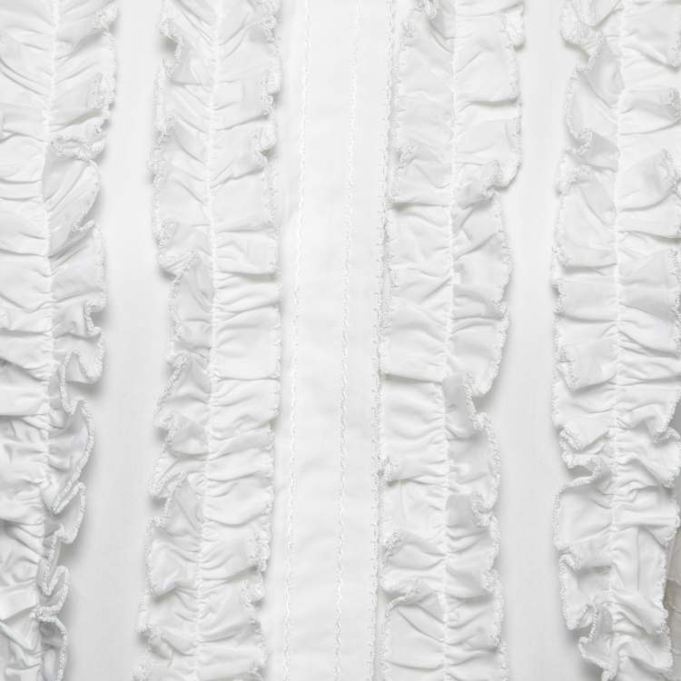 Pre Owned Dolce & Gabbana White Cotton Poplin Ruffled Button-Front Shirt S