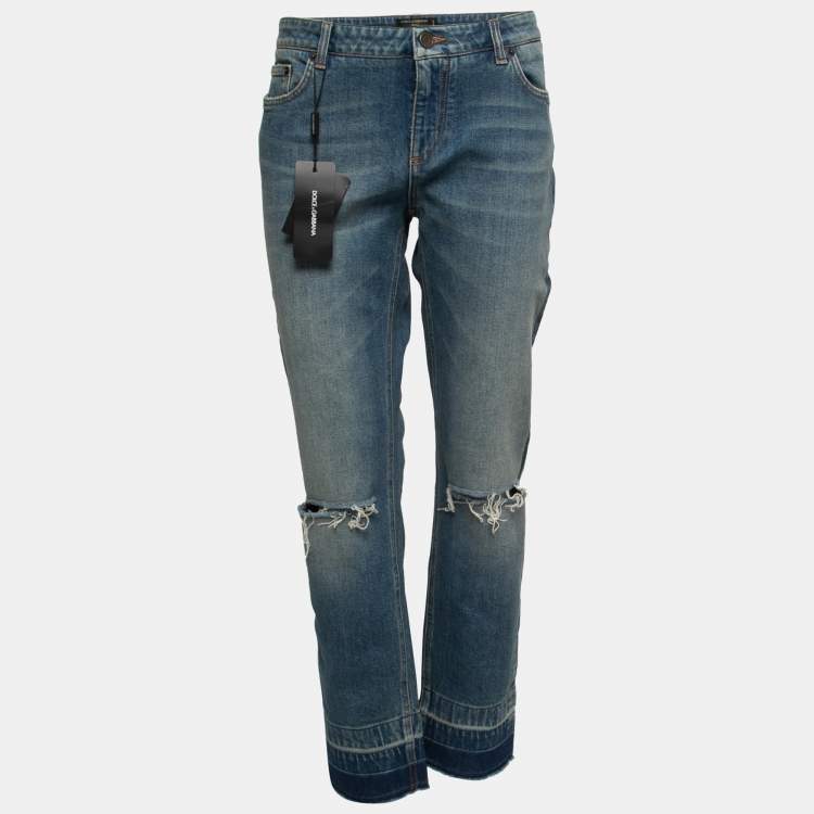 Pre Owned Dolce & Gabbana Blue Denim Faded Effect Pretty Jeans XL Waist 36"