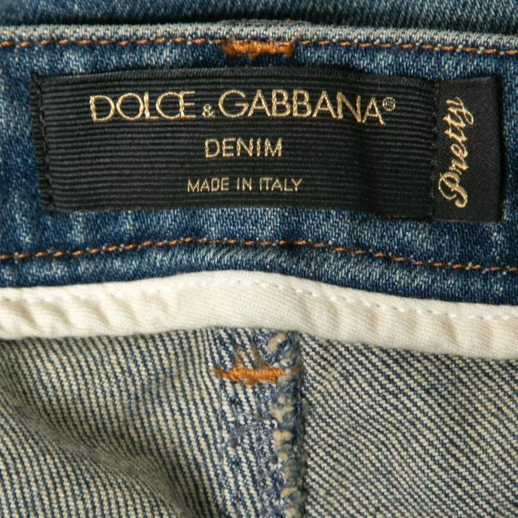 Pre Owned Dolce & Gabbana Blue Denim Faded Effect Pretty Jeans XL Waist 36"