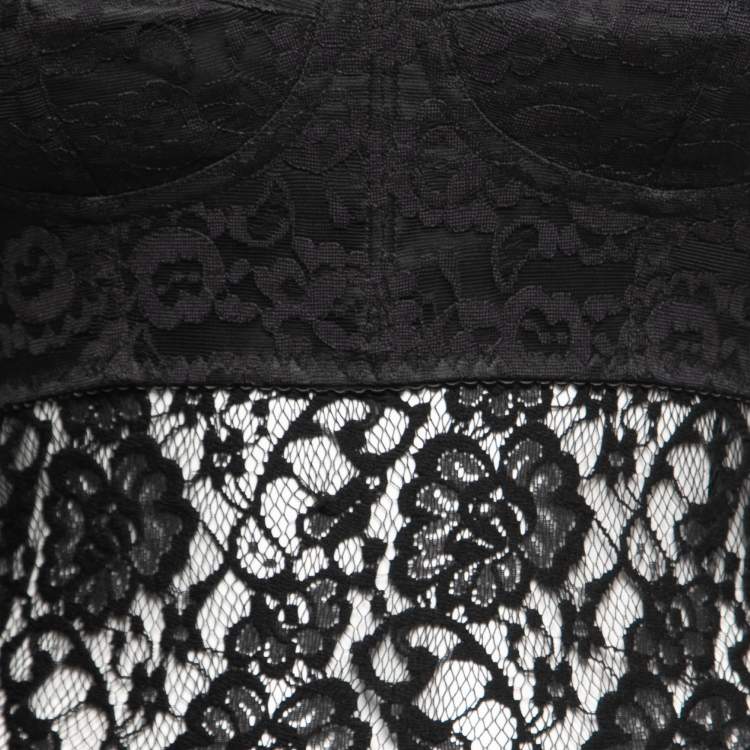Pre Owned Dolce & Gabbana Black Lace Bustier Bodycon Midi Dress XS