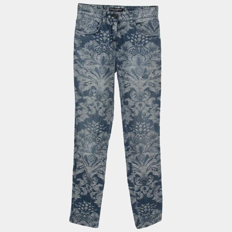 Pre Owned Dolce & Gabbana Blue Jacquard Denim Jeans XS Waist 24"