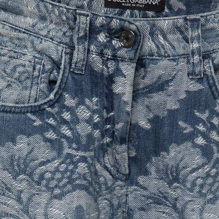 Pre Owned Dolce & Gabbana Blue Jacquard Denim Jeans XS Waist 24"