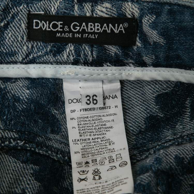 Pre Owned Dolce & Gabbana Blue Jacquard Denim Jeans XS Waist 24"
