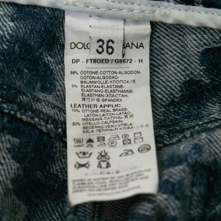 Pre Owned Dolce & Gabbana Blue Jacquard Denim Jeans XS Waist 24"