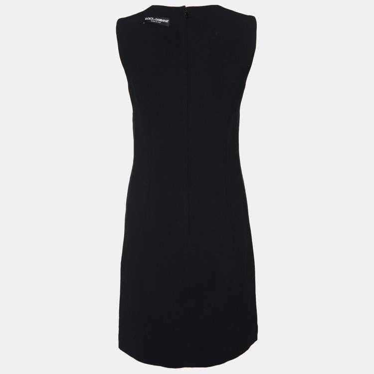 Pre Owned Dolce & Gabbana Black Logo Sequined Wool Sleeveless Shift Dress S