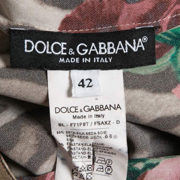 Pre Owned Dolce & Gabbana Brown Floral Animal Print Silk Tie Neck Blouse M