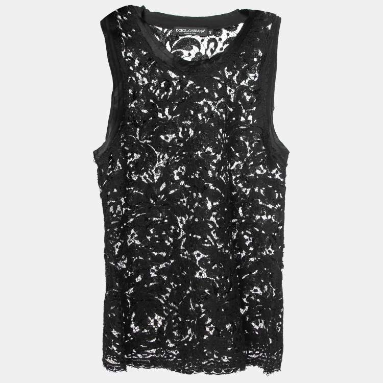 Pre Owned Dolce & Gabbana Black Floral Lace Sleeveless Top S