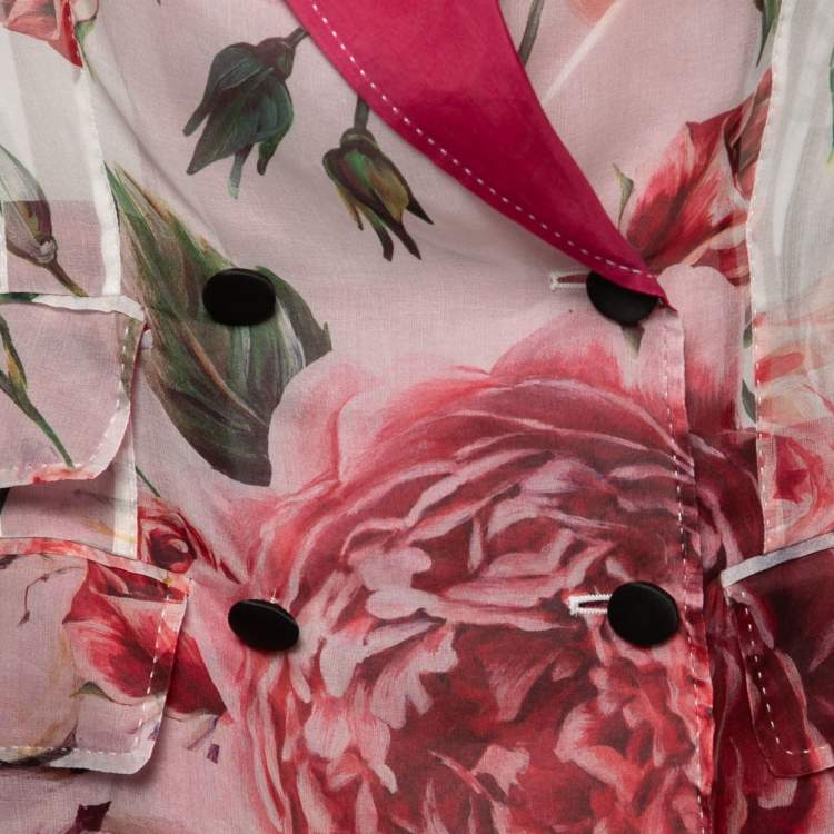 Pre Owned Dolce & Gabbana Pink Floral Silk Organza Single-Breasted Blazer M