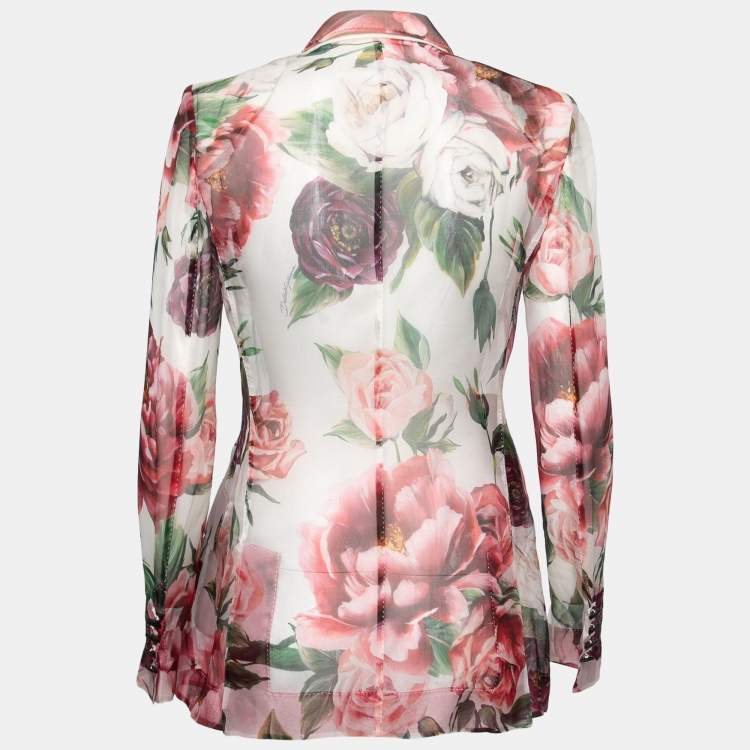 Pre Owned Dolce & Gabbana Pink Floral Silk Organza Single-Breasted Blazer M