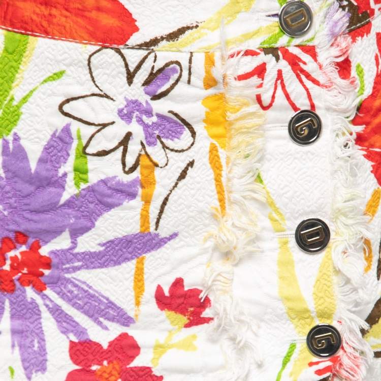 Pre Owned Dolce & Gabbana White Floral Jacquard Buttoned Mini Skirt S